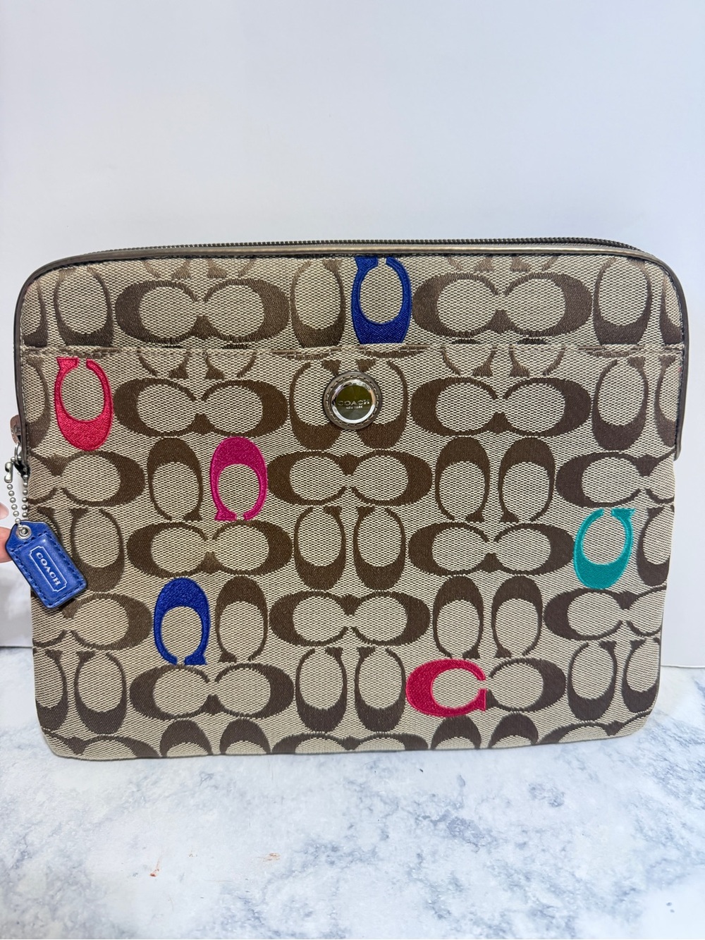 Y2K Coach Poppy Signature monogram multi-color brown iPad tablet sleeve case